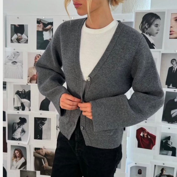 Almina Concept V Neck Cardigan Sweater Merino Wool S Grey Gray NWOT - Picture 1 of 14